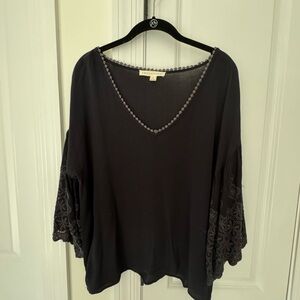 Lovestitch Women’s Black top with Embroidered Sleeves